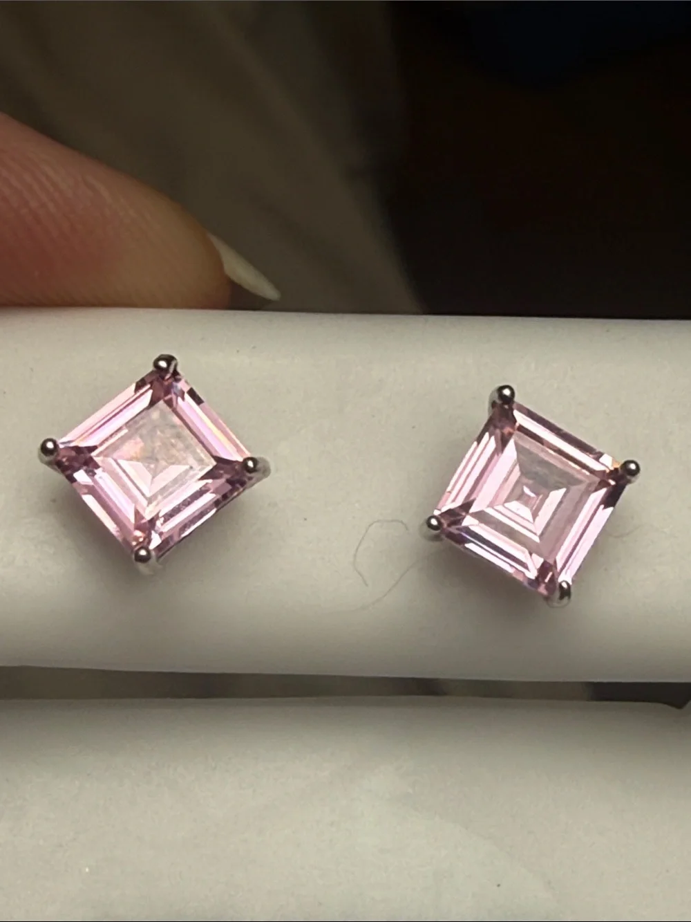 925 Sterling Silver Princess Cut Pink Gemstone  Stud Earrings NEW STUNNING